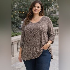 Lucky brand crewneck paisley floral print top 3/4 sleeves 1X